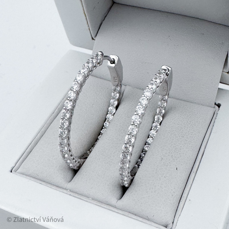 Stříbrné náušnicekruhy zirkonové 24mm